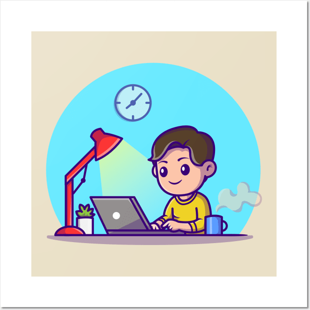 Cute Boy Study With Laptop Wall Art by Catalyst Labs